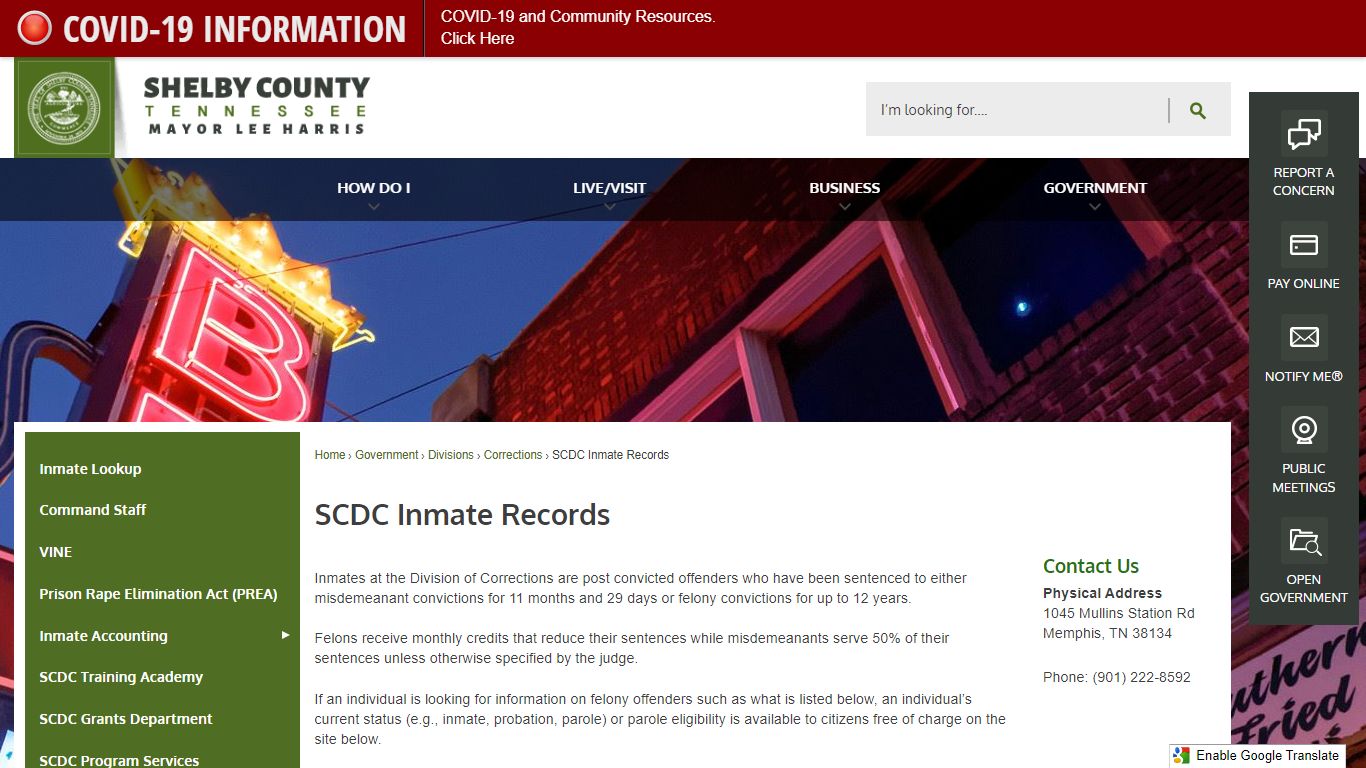 SCDC Inmate Records | Shelby County, TN - Official Website